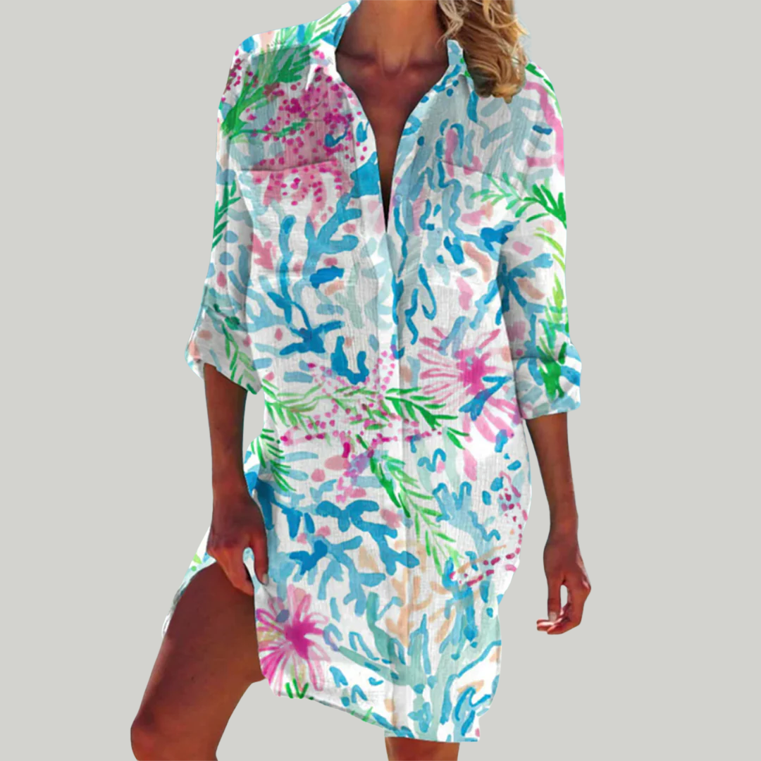 Women’s Sea Print Summer Shirt Dress | Midi