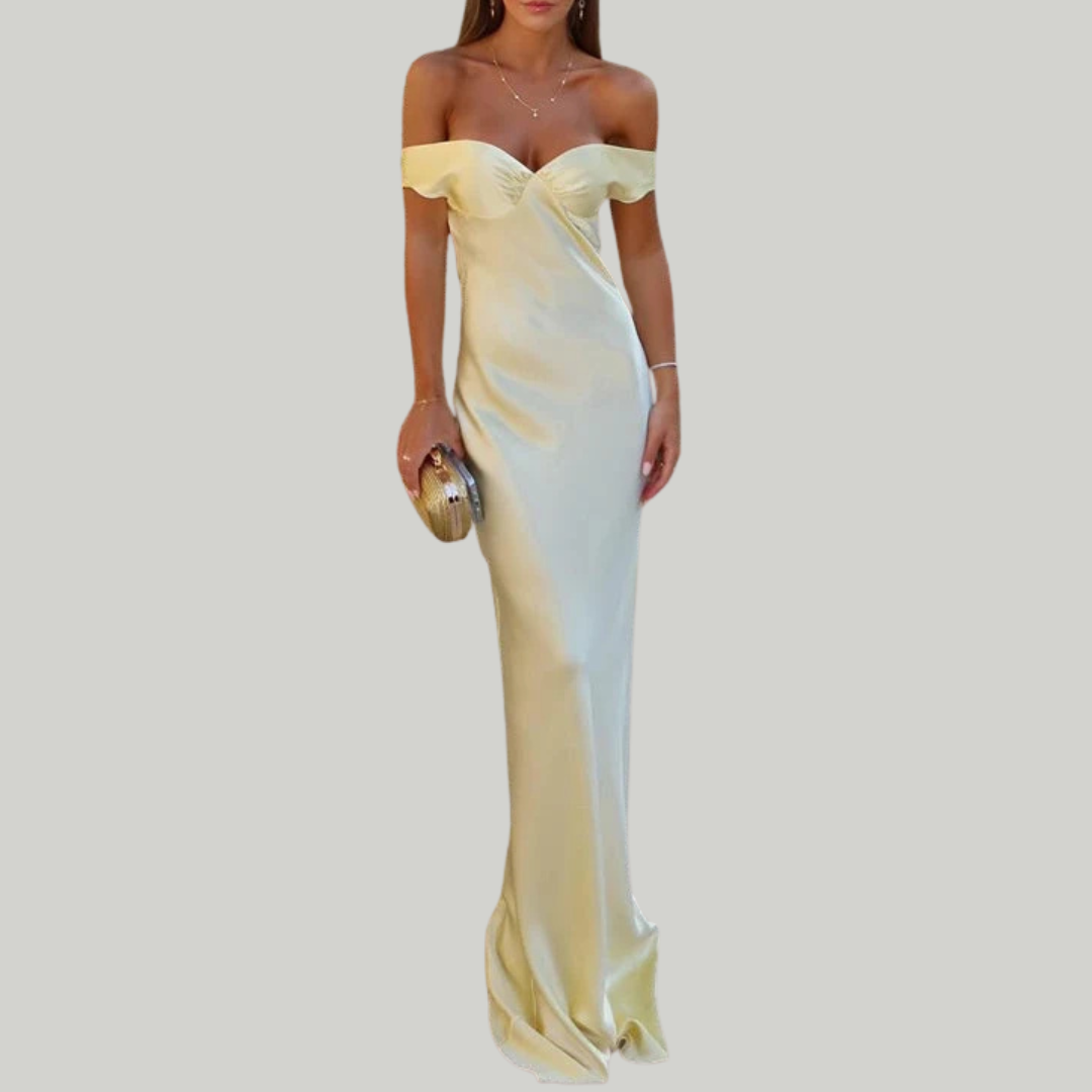 Women’s Yellow Off-Shoulder Evening Dress | Maxi
