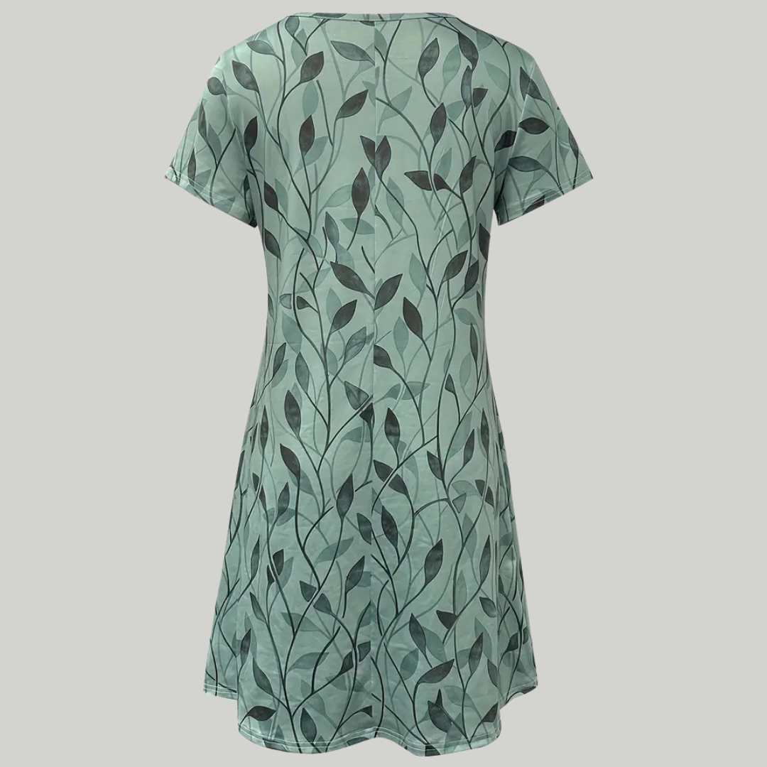 Women's Short Sleeve Leave Print Summer Dress | Midi