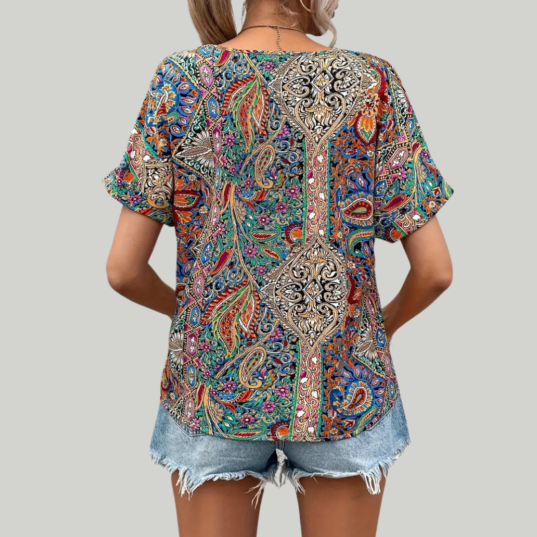 Women's Colourful Summer Blouse | V-Neck