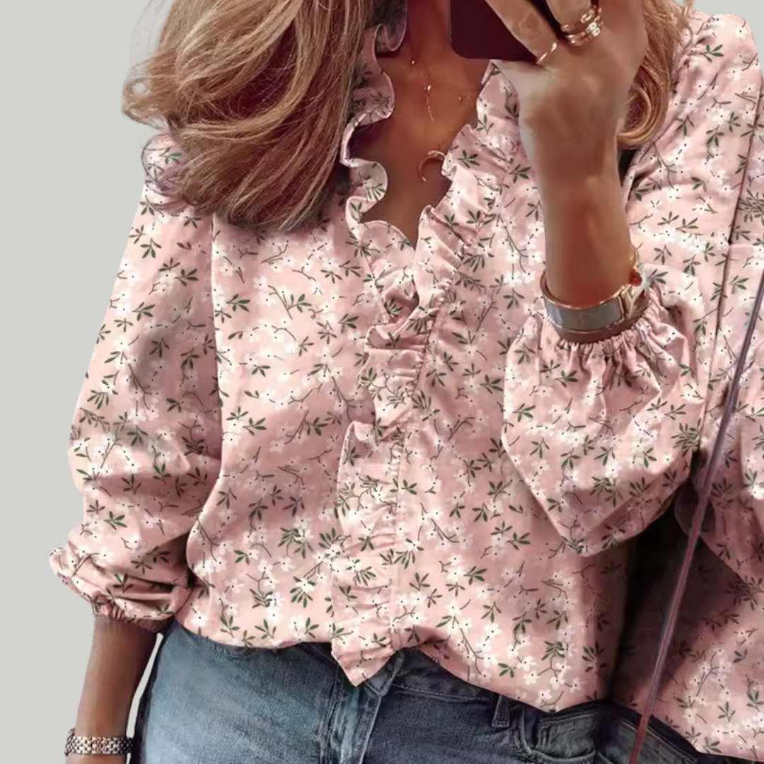 Women's Summer V-Neck Blouse | Long Sleeve