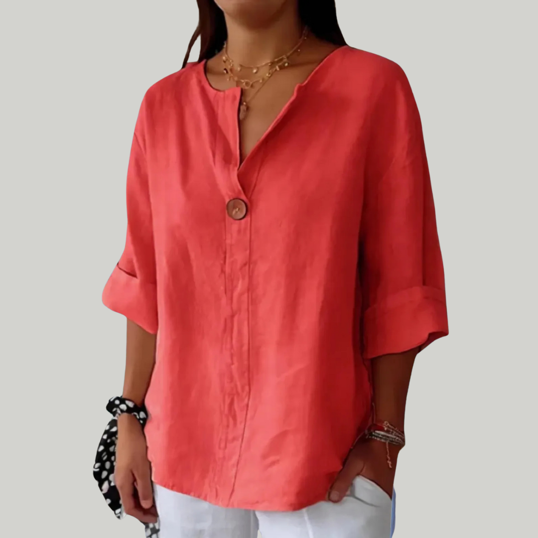 Women’s Relaxed Fit V-Neck Blouse | 3/4 Sleeve
