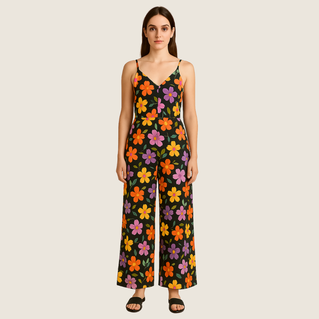 Women's Floral Summer Jumpsuit | V-Neck