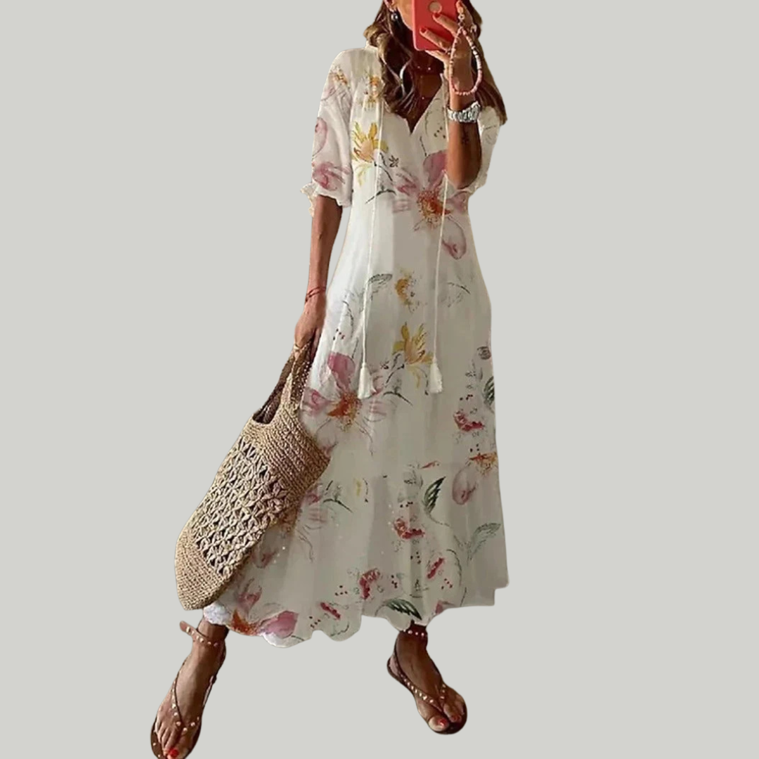 Women's Floral Summer Maxi Dress | Short-Sleeved