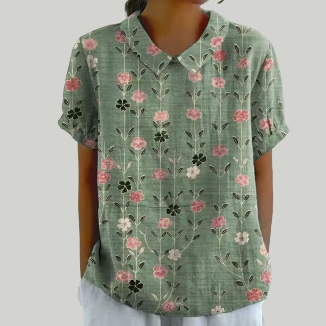 Women's Summer Floral Blouse | Collar