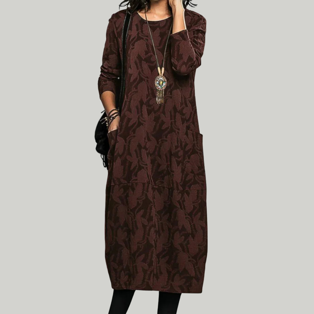Women's Winter Maxi Dress Pockets | Long-Sleeve