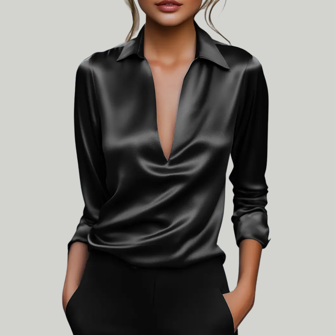 Women's Summer V-Neck Blouse | Long Sleeve