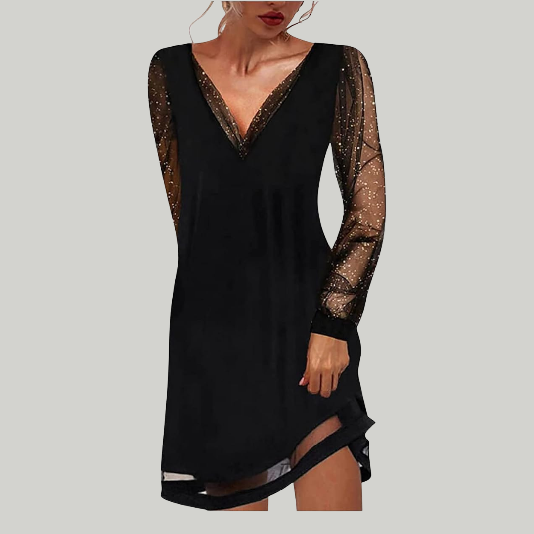 Women's Long-Sleeve Party Black Dress | Mini