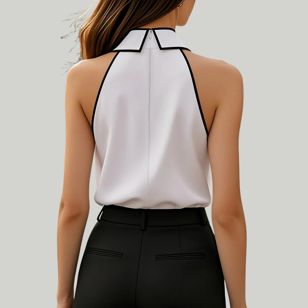 Women’s Contrast Trim Halter Blouse | Sleeveless