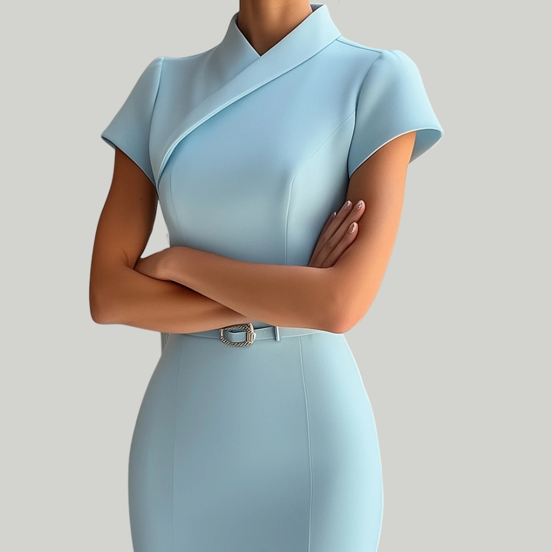 Women's Belted Asymmetrical Dress | Midi